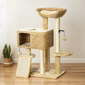 Comparer les prix de Arbre à chat multifonction avec griffoirs et plateformes 60 x 40 x 98 cm en bois soft beige