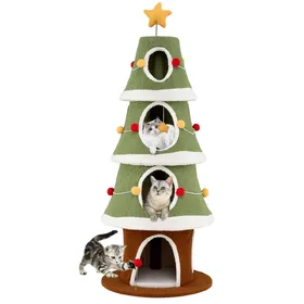 Comparer les prix de CostwayArbre de Noël pour Chats d'Intérieur Tour à Chat 154 cm avec 4 Condos Tapis en Sisal Balle Suspendue Jouet à Ressort Étoile en Sommet Vert