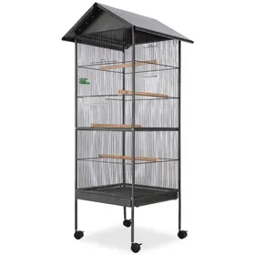 Comparer les prix de Cage à oiseaux - LEC® - 110054 - Acier Noir - 66 x 66 x 155 cm - Pour oiseaux exotiques