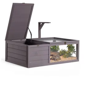 Meilleurs prix pour VEVOR Enclos Tortue Bois 2 Zones Maison Tortue Terrestre avec Bac Amovible pour Petits Animaux Reptiles Intérieur et Extérieur, avec Support de Lampe, Toit Ouvrant, Fenêtre d'Observation Acrylique