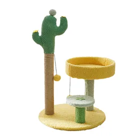 Meilleurs prix pour Cat Tree with Sisal Scratching Post Cactus Shape Multifunctional Breathable Cat Climbing Stand for gray