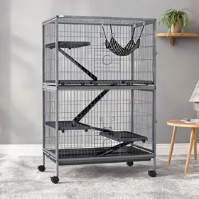Meilleurs prix pour Cage pour chinchillas et furets à plateformes et hamac acier et PP 80 x 52 x 128 cm gris