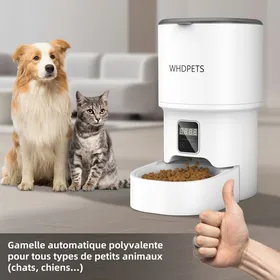 Comparer les prix de ®WHD© 4L Distributeur Automatique Croquettes Chat Programmable 1-6 Repas/Jour  Minuterie + Mémoire 10s Couvercle Pressé