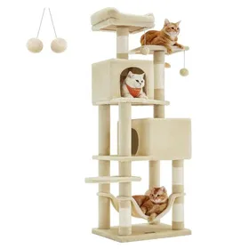 Meilleurs prix pour Arbre à Chat 155 cm de Hauteur Tissu Peluche Multi-Niveaux Beige