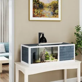 Meilleurs prix pour Terrarium pour Tortue avec Façade Transparente et Dessus Ouvrant - ELVMI - Support de Lampe en Bois Gris 120 × 50 × 40 cm