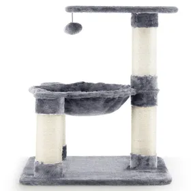 Comparer les prix de CostwayArbre à Chat 64 cm Tour pour Chat avec Perchoir Supérieur & Hamac Poteaux à Griffer en Sisal Naturel Balle Suspendue Gris