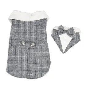 Comparer les prix de Costume de Mariage pour Animaux de Compagnie Élégant Costume Smoking Formel pour Chien pour Mariage Halloween Fête d'Anniversaire Carreaux L(for 6.5-9kg) gray
