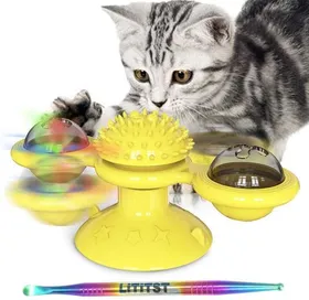 Meilleurs prix pour Moulin à vent pour Chat - Jouet chatouiller pour Animaux de Compagnie- Brosse à Cheveux Chat Jouet Gratter , avec Base à Ventouse