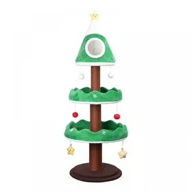 Meilleurs prix pour KEDIA Arbre à Chat Sapin de Noël Vert 3 Niveaux Niche Fermée Sommet Poteau Griffoir Sisal Jouets Suspendus 50×50×140cm Vert