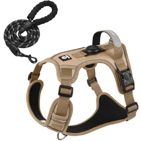 Comparer les prix de Harnais pour chien avec support pour Airtag et Set de laisse - Matériau Oxford respirant de qualité supérieure - Harnais et laisse durables et réfléchissants pour chien L