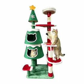 Meilleurs prix pour Grand arbre à chat motifs colorés de Noël ensemble modulable avec jouets grottes et niches pour chats 55 × 50 × 144 cm
