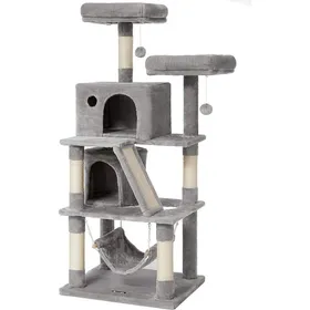 Meilleurs prix pour FEANDREA Arbre à Chat Deux Niche Tour de Jeux 155 cm Gris Clair PCT163W01