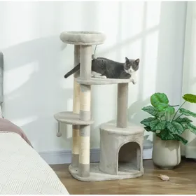 Meilleurs prix pour Arbre à chat 114 cm gris clair avec niche et plateformes