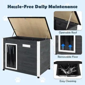 Meilleurs prix pour Taille S Niche pour Chien en Bois Abri Extérieur 4 Saisons Toit Bitumé Ouvrant et Plancher Amovible Surélevé