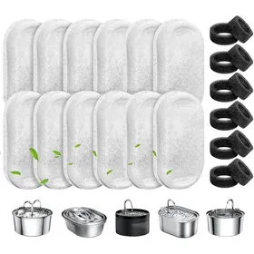 Comparer les prix de Filtre Fontaine à pour Chat 12PCS Filtres + 12PCS Éponges Convient pour Chat en Acier Inoxydable de 2L/3.2L 12 + 12 pièces