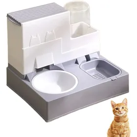 Comparer les prix de Distributeur croquettes chat 2-en-1 gravité bol intégré facile nettoyage gris
