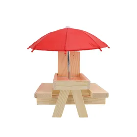Comparer les prix de Table mangeoire à écureuils avec parapluie Mangeoire à écureuils en bois Table de pique-nique avec support pour épi de maïs pour jardin et porche Wood Color