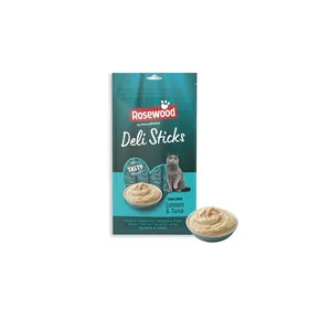 Comparer les prix de Friandise pour chat - ROSEWOOD - Deli Sticks 5x15g - Mousse saumon & thon - Sans sel ni sucre - Vitamine E & taurine