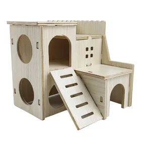 Meilleurs prix pour Maison en bois pour hamster Jouet résistant aux morsures Cachette pour hamster Maison pour accessoires de hamster Sauter beige