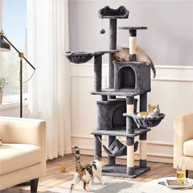 Comparer les prix de Arbre à Chat Géant Hauteur 175 cm - Gris Foncé - Griffoir Tour de Chat Cordes en Sisal Naturel - Yaheetech