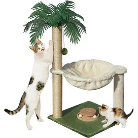 Meilleurs prix pour Arbre à chat griffoir 70 cm avec hamac - Bois et sisal - Jouet interactif pour chaton