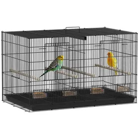 Meilleurs prix pour Cage à oiseaux volière acier avec séparateur - 4 perchoirs, mangeoires, portes, trappes, plateau déjection - noir