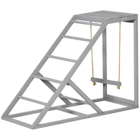 Comparer les prix de PawHut Perchoir en bois pour poule, aire de jeux en bois pour poules avec balançoire, échelle, plateforme, 96 x 40 x 71 cm, gris