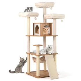 Comparer les prix de CostwayArbre à Chat de 168CM avec 3 Plateformes Rembourrées Condo Poteaux à Griffer en Sisal Échelle Boules Suspendues Coussins Lavables Naturel