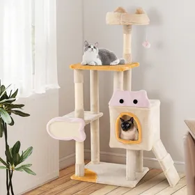 Comparer les prix de Arbre À Chat Multi-Niveaux 125 Cm Costway, Perchoir En Peluche, Condo, Poteaux À Griffer En Sisal, Grattoir Forme De Poisson, Rampe