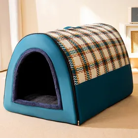 Comparer les prix de Niche pliable pour chien, tapis de lit pour petits et moyens chiens, chats, lit chaud d'hiver pour chat, nid, produits pour animaux de compagnie, panier pour animaux de compagnie, chiot, canapé, grotte L blue