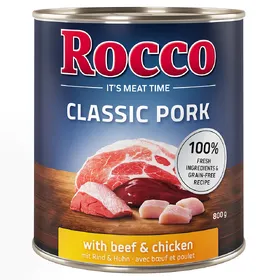Meilleurs prix pour Rocco Classic Pork 6 x 800 g pour chien bœuf, poulet
