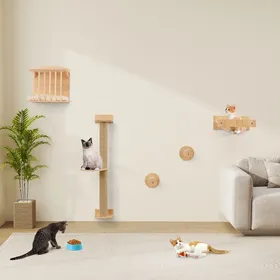 Comparer les prix de Arbre à Chat Murale 4 en 1 COSTWAY, Etagères Murales pour Chat avec Arbre à Chat à 3 Niveaux, Hamac, Griffoir et Tapis, Condo