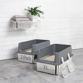 Comparer les prix de Caisses de litière XL en acier inoxydable: 60 x 40 x 30 cm bords hauts pour chats jusquà 8 kg