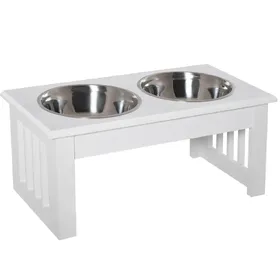 Comparer les prix de Station repas surélevée antidérapante blanche 44 x 24 x 15 cm, 2 bols 0,9 L