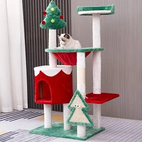 Meilleurs prix pour Arbre à chat de Noël – nichoir douillet– Design festif rouge et vert – Pour chatons et chats adultes – Matière peluche épaisse