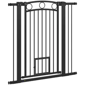Meilleurs prix pour Barrière pour animaux de compagnie de 106 cm de haut avec largeur réglable, porte pour chat intégrée pour escaliers et cadres de porte, noir