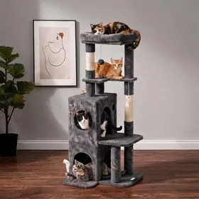 Comparer les prix de Arbre à chat 132 cm avec 4 niveaux cachette 2 portes griffoirs sisal pour - Grigio scuro Truciolare Peluche 59 x 55 x 132