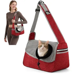 Meilleurs prix pour Sac de transport ajustable à bandoulière pour animaux gris rouge
