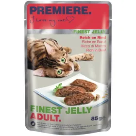 Comparer les prix de PREMIERE Finest nourriture humide pour chat Jelly Adulte riche en Bœuf 22x85 g