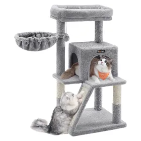 Comparer les prix de Arbre à Chat Poteaux à Griffer et Rampe Gris Clair