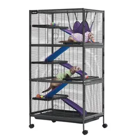 Comparer les prix de VEVOR Cage pour Petits Animaux en Métal 149 cm, Cage pour Furets à 6 Niveaux avec Roulettes, pour Furet, Chinchilla, Cochon d'Inde et Lapin, Barreaux Espacés 13,97 mm, Hamac, Rampes, Plateau et Portes