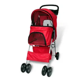 Meilleurs prix pour Poussette pour chiens - WIENS - Rouge - Capacité 15 kg - 37x80x99 cm - Hydrofuge - Résistant à la déchirure - Pliable