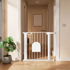 Meilleurs prix pour Barrière de sécurité avec porte et trappe pour chat acier blanc ajustable 75-103 cm pour escaliers et couloirs