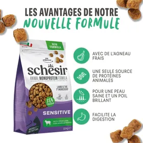 Comparer les prix de SCHESIR croquettes Animal Monoprotein Formula Sensitive Agneau pour chat - 1.5kg