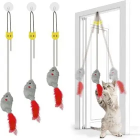 Meilleurs prix pour 3pcs Porte Suspendue Souris Jouet Chat Jouets Interactifs pour Chats Souris Suspendue avec Corde Élastique et Bruit Jouet Chaton
