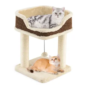 Meilleurs prix pour CostwayPetit Arbre à Chat d'Intérieur Tour pour Chat avec Perchoir en Peluche Confortable Poteaux à Griffer en Sisal Balle Suspendue Beige