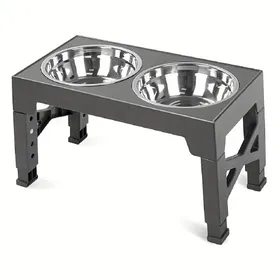Meilleurs prix pour Support de gamelle surélevé réglable pour chien - Mangeoire surélevée à 5 niveaux avec 2 gamelles en acier inoxydable pour une digestion et une posture améliorées grise