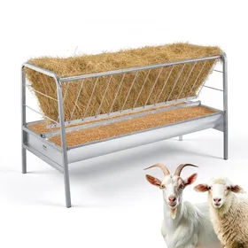 Comparer les prix de VEVOR Râtelier Foin Chèvre 2 en 1 Mangeoire à Foin et à Grains 246 L + 105 L pour Chevaux Bétail Moutons Ovins Caprins aux Fermes Écuries Bergeries, Longueur 147 cm, avec Bac Profond, Cadre en Acier