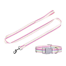 Comparer les prix de Laisse arc-en-ciel pour chien, grande, moyenne et petite, laisse de traction à mousqueton, collier pour animal de compagnie, sangle en nylon tissé, accessoires pour chien (as the picture,M)