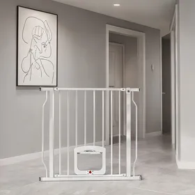 Meilleurs prix pour Barrière extensible 75-85 cm avec trappe pour chat - Blanc - Acier/ABS - Blanc Acier ABS 85 x 2 x 76 cm Ref WVMS31